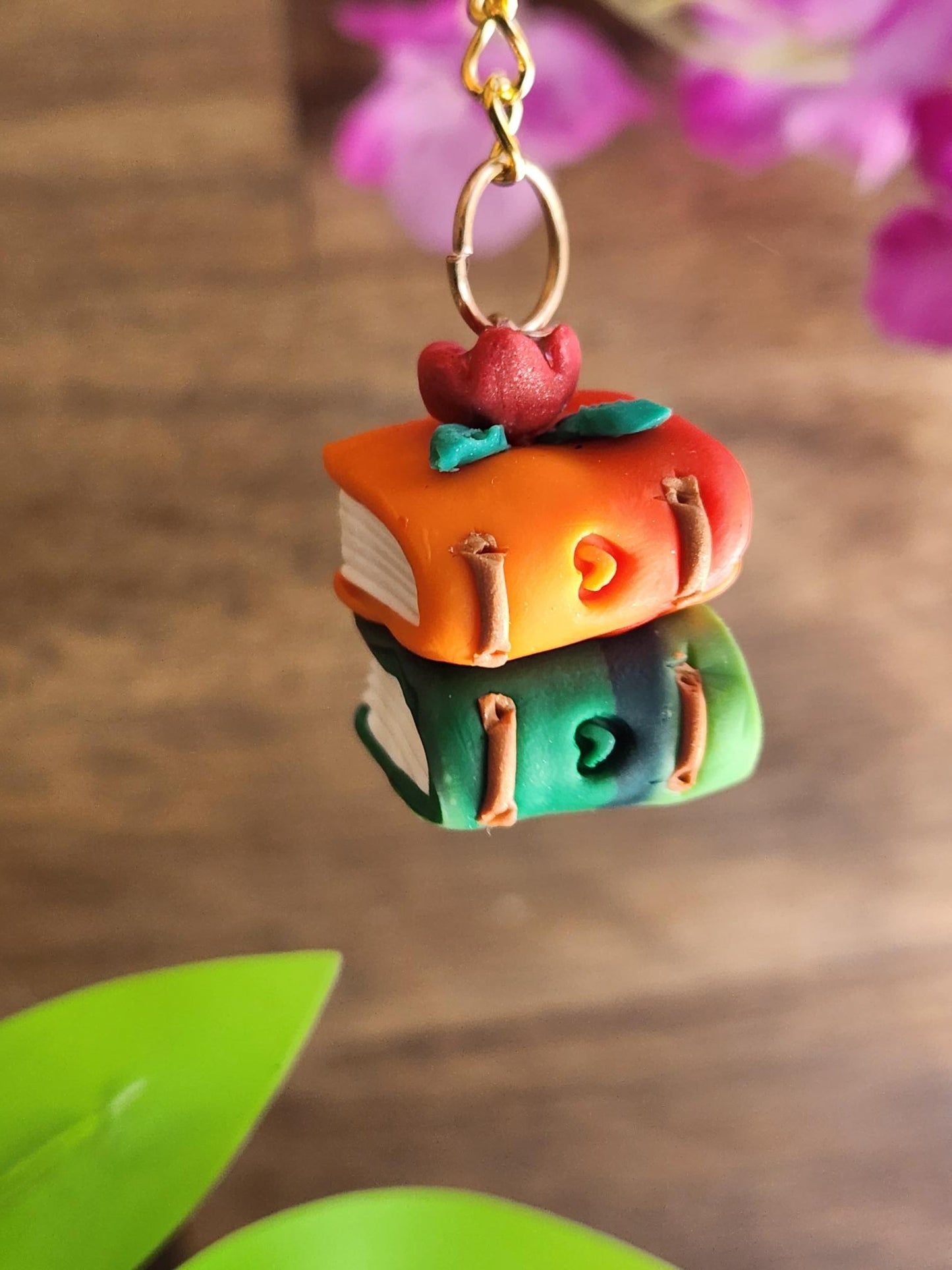 Books Stack Keychain Charm